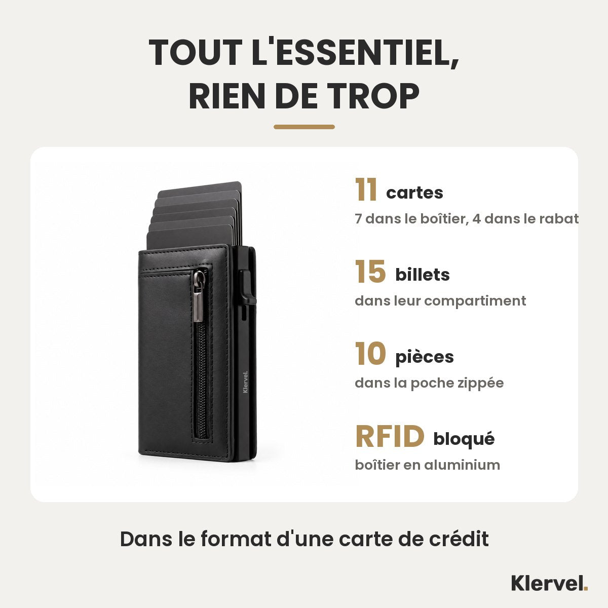 Le Klervel Apollon : 11 cartes, 15 billets, une dizaine de pièces, blocage RFID