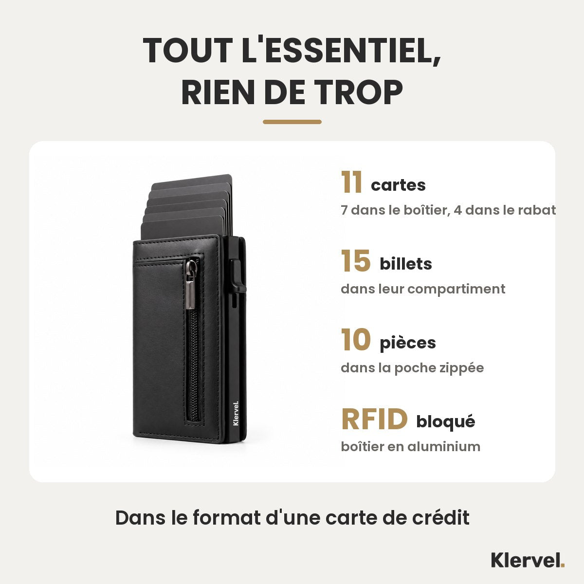 Le Klervel Apollon : 11 cartes, 15 billets, une dizaine de pièces, blocage RFID
