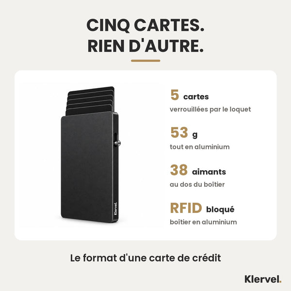 Klervel Mercure : 5 cartes, 53 g, 38 aimants, blocage RFID