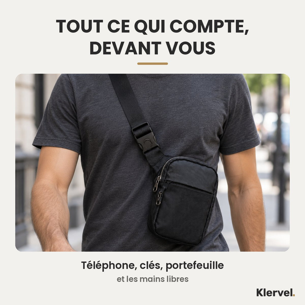 Tout ce qui compte devant vous : la sacoche Klervel portée en bandoulière sur le torse
